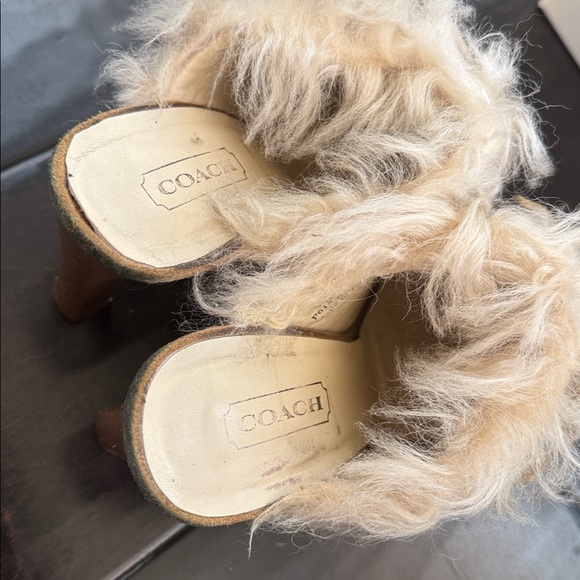 Vintage Coach Women's Brown Suede Fur-Trimmed Mules Size 7 - Picture 5 of 10